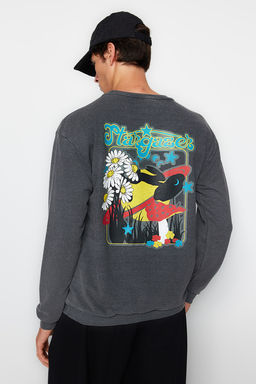 Antrasit Relaxed/Rahat Kesim Bisiklet Yaka Eskitme/Soluk Efektli Sweatshirt TMNAW23SW00476 - Trendyolmilla фото 6