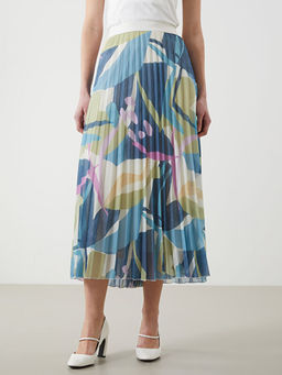 Beli Lastikli Desenli ?ifon Kad?n Pileli Etek