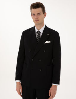 Siyah Ex. Slim Fit %100 Y_n Kruvaze Tak_m Elbise