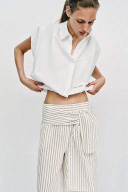 PANTAL?N ANCHO RAYAS PA?UELO / Crudo / Marr?n - Zara фото 3