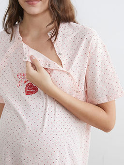 Bisiklet Yaka Puantiyeli Hamile Gecelik