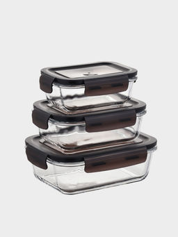 Набор контейнеров, 3 шт.: 410/690/1040 мл, стекло, прозрачный, черная крышка