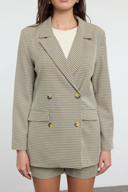 TRENDYOLMILLA Kahverengi Kazayag? Desenli Dokuma Blazer Ceket TWOAW25BC00036  фото 3