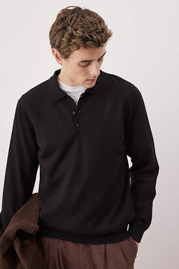 Siyah Regular Polo Yaka D_z Kazak TMNAW24KZ00067