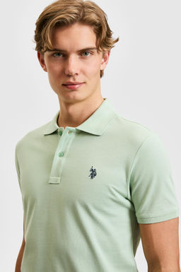 Erkek Slim Fit Polo Yaka Su Ye_ili Basic Ti__rt