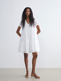 V Yaka Ajurlu Katkat B?zg?l? Brode Elbise