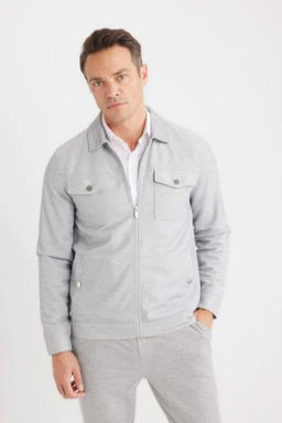 Slim Fit Dar Kesim Polo Yaka Fermuarl? Mevsimlik Baharl?k Mont