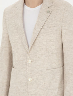 Bej Slim Fit Keten Kar___ml_ _izgili Tak_m Elbise