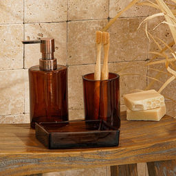 Аксессуары для ванной SL Home, 3 предмета, дозатор, мыльница, стакан, коричневый