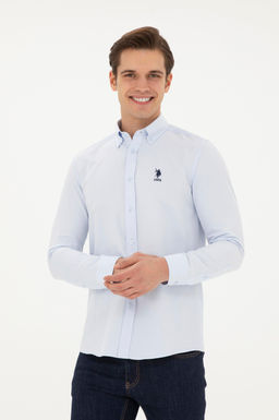 Мужская голубая базовая рубашка с длинным рукавом Неожиданная скидка в корзине