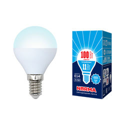 LED-G45-11W/NW/E14/FR/NR Лампа светодиодная. Форма "шар", матовая. Серия Norma. Белый свет (4000K). Картон. ТМ Volpe
