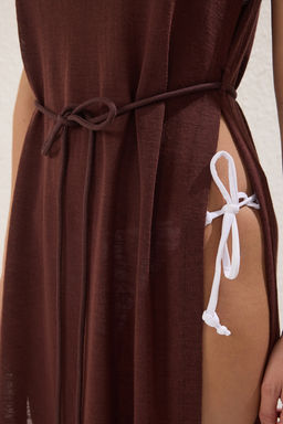 Kahverengi Orme Y?rtmacl? Maxi Plaj Elbise TBESS21EL2991 - Trendyolmilla фото 3