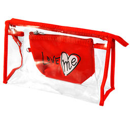 Косметичка "Люби меня" набор 2шт: 25х15х8см, 15х13х5см со съемной ручкой, ПВС, на молнии, алый (Китай)