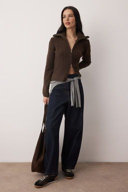 Wardrobe Essentials Koyu Gri Yun Kar?s?ml? Sakal/Tuylu Iplik Fermuarl? Triko H?rka | TWOAW26HI00149 - Trendyolmilla фото 17