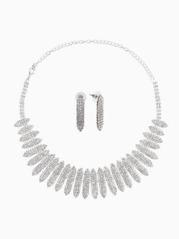 Набор 2 пред-а: серьги, колье со стразами "Лёд" лепестки. d=13,5см, цвет белый в серебре