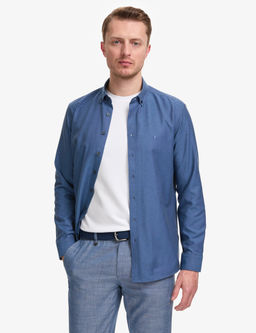 Lacivert Oxford Slim Fit Kolay _t_lenebilir G_mlek