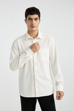 Рубашка стандартного кроя с воротником-поло и длинными рукавами - Defacto фото 6