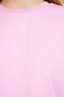 Pembe %100 Pamuk Basic Bisiklet Yaka Orme T-Shirt TWOSS23TS00000