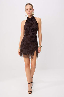 Kahverengi Kabartmal_ T_l Skater/Belden A__lan Maxi _rme Abiye Mezuniyet Party Elbise TPRSS26EL00304