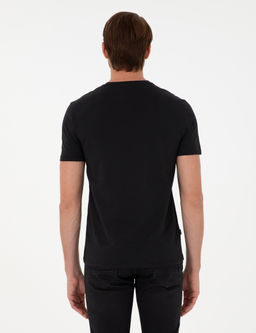 Siyah %100 Pamuk Slim Fit Bisiklet Yaka Basic Ti__rt