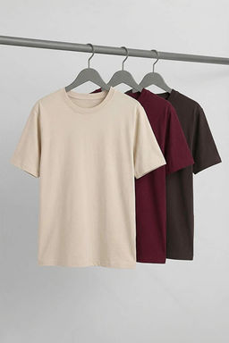 Ta_-Bordo-Koyu Kahverengi 3l_ Paket Slim/Dar Kesim Basic %100 Pamuk Tok Kuma_ T-shirtTMNSS19BO0007