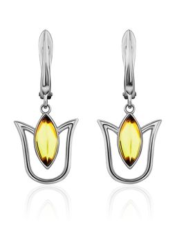 Женственные серьги Тюльпан с лимонным янтарём