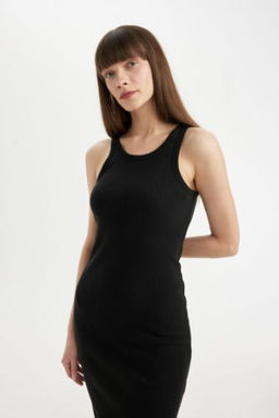 Bodycon Halter Yaka Fitilli Kaskorse Basic Kolsuz Midi Elbise