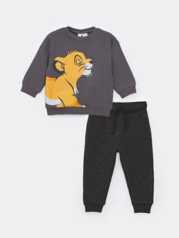 Bisiklet Yaka Uzun Kollu Aslan Kral Bask?l? Erkek Bebek Sweatshirt ve E?ofman Alt 2li Tak?m