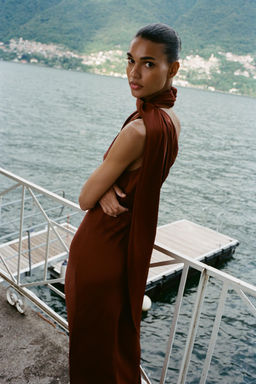 ASYMMETRIC MIDI DRESS WITH SCARF - Zara фото 4
