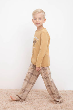 Crockid _ К 1600/темно-бежевый,текстильная клетка пижама дет  фото 4
