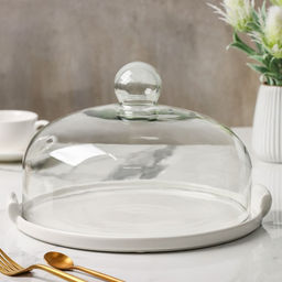 Блюдо для подачи с клош крышкой Valencia, 31×28×19 см, керамика, стекло, белое