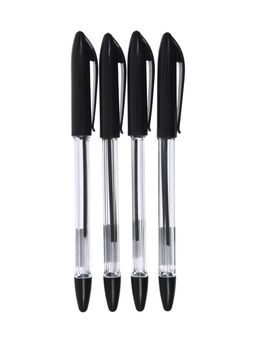 Набор шариковых ручек, 4 штуки, узел 0.5 мм, чёрный стержень, резиновый упор, прозрачный корпус