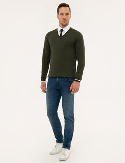 Ye_il Slim Fit V Yaka Basic Triko Kazak - Pierre cardin фото 5