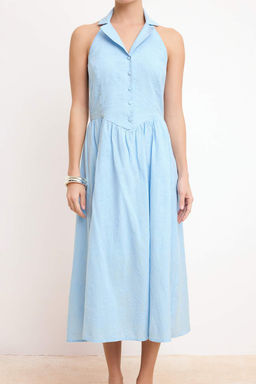 Ac?k Mavi Duz Maxi Dokuma Elbise TWOSS26EL00224