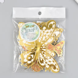 Бабочки картон двойные крылья Ажурные с золотом набор 12 шт h=4-10 см на магните - Simaland фото 4