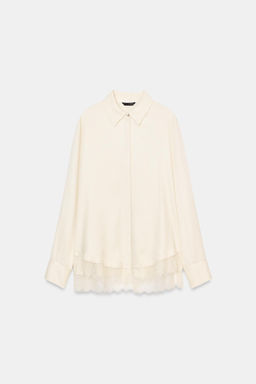 CAMISA SATINADA ENCAJE / Crudo - Zara фото 6