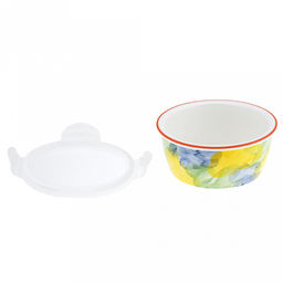Акварель Салатник-контейнер фарфоровый 900мл, д16,7х7,3см, круглый, с деколью, отводка, пластмассовая крышка, герметичная, с клипсами, с силиконовым уплотнителем (Китай) - Домашняя мода фото 7