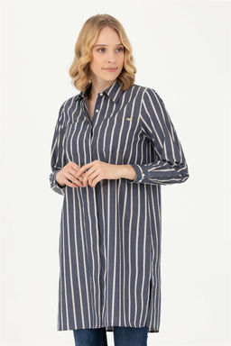 Женская темно-синяя рубашка с длинным рукавом