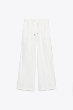 LINEN BLEND WIDE-LEG TROUSERS WITH BELT - Zara фото 6