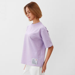 Футболка оверсайз с нашивкой женская MINAKU: One Most Brand, сиреневая, размер 48