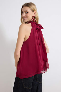 Visne Yakas? Baglama Detayl? Ucus Ucus Astarl? Sifon Dokuma Bluz TWOSS26BZ00328