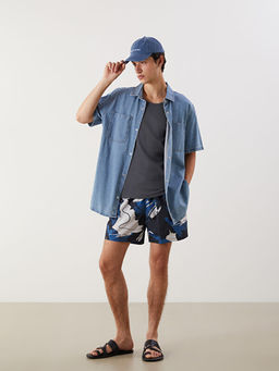 K?sa Boy Desenli Erkek Deniz ?ortu