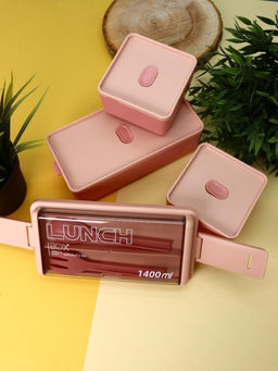 Набор ланчбоксов в термосумке "Big lunch", розовый, 2 яруса, 4 отделения (1400 мл)