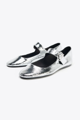 METALLIC LEATHER-EFFECT BALLERINAS - Zara фото 10