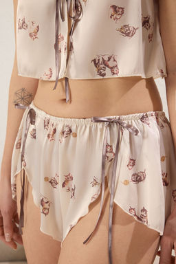 Trendyolmilla Cok Renkli Kedili Kurdele/Fiyonklu/Baglamal? Saten Sortlu Dokuma Pijama Tak?m? THMSS25PT00318 фото 3