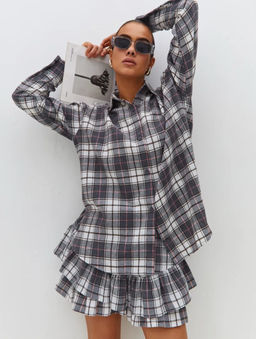 K12596 Костюм: рубашка и юбка OVER SIZE, хлопок СВ_СЕРЫЙ