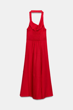 VESTIDO MIDI HALTER CON LINO / Rojo - Zara фото 8