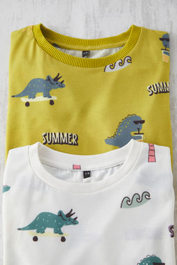 Ekru 4lu Erkek Cocuk Animal Bask?l? Orme Pijama Tak?m? TKDSS25AU00116 - Trendyolmilla фото 2