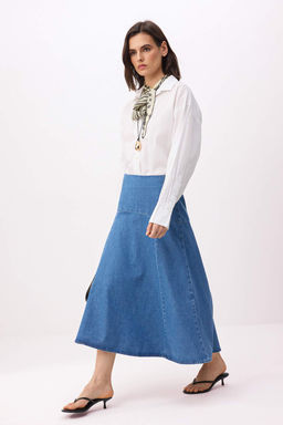 Mavi DOKUMLU Dikis Detayl? Midi Denim Etek TWOSS26ET00096 - Trendyolmilla фото 4