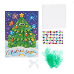 Цена за 2 шт. Аппликация перьями и стразами для детей на новый год «Ёлочка», набор для творчества